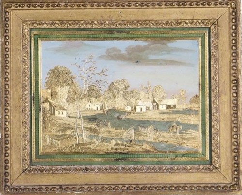Pair of rectangular Compigné paintings representing river banks - 