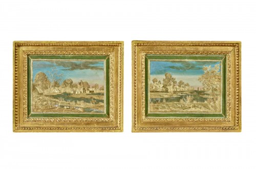 Paire de tableaux en Compigné : vues d’Utrecht et du canal d’Ypres à Furnes