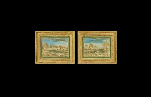 Pair of paintings in Compigné: views of Utrecht &amp; the Ypres canal in Furnes - 