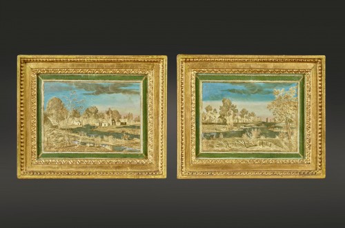 18th century - Pair of paintings in Compigné: views of Utrecht &amp; the Ypres canal in Furnes