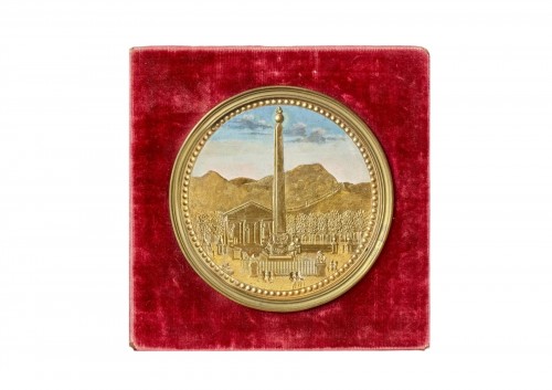 Painting in Compigné representing the obelisk of the Vendres port square