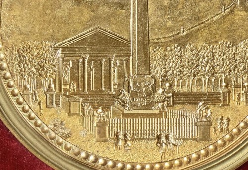 Painting in Compigné representing the obelisk of the Vendres port square - 