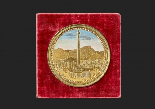 18th century - Painting in Compigné representing the obelisk of the Vendres port square