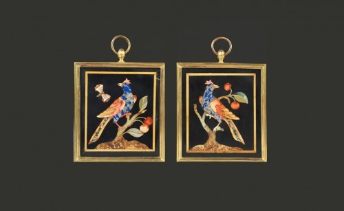 Pair of Pietra Dura plates - Decorative Objects Style 