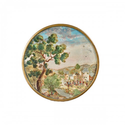 Medallion in Compigné representing a village scene