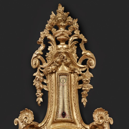 Objet de décoration Baromètre - Baromètre-thermomètre en bois sculpté, ajouré et doré
