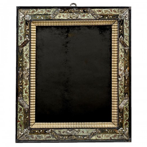 Mirror with polychromic foliage motif  in eglomised glass