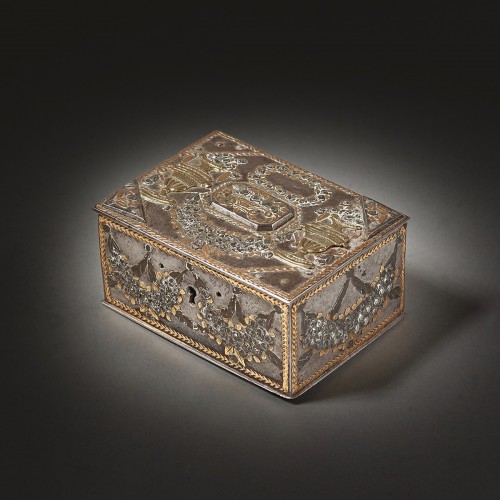 Objects of Vertu  - Polished steel casket with chased and gilt bronze  enhanced with brass and 