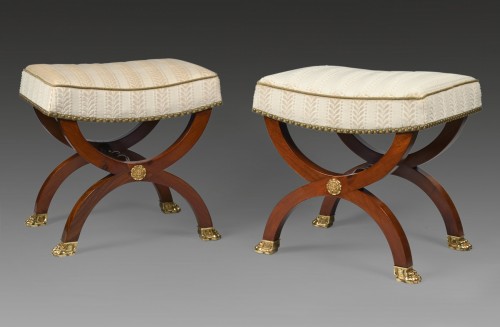 Pair of mahogany stools - Restauration - Charles X