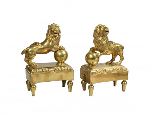 Pair of early 19th century gilt bronze andirons