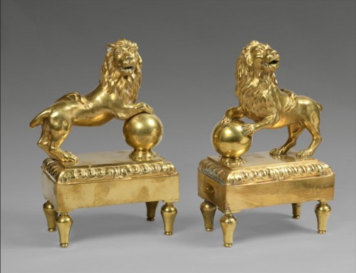 Pair of early 19th century gilt bronze andirons - 