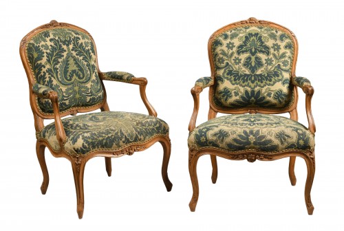 Pair of Period 18th Century French Louis XVI Walnut Fauteuil Arm Chairs —  CLAIR & CO