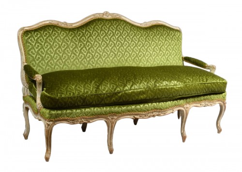 Louis XV gray lacquered beech sofa stamped  J. Avisse
