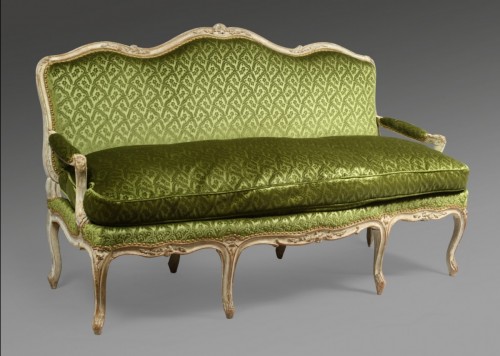 18th century - Louis XV gray lacquered beech sofa stamped  J. Avisse