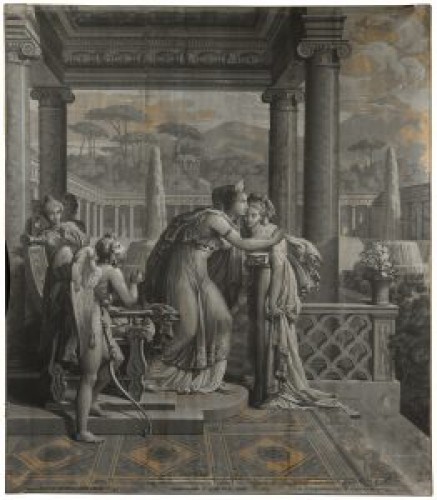 Grisaille depicting the reconciliation of Venus and Psyche