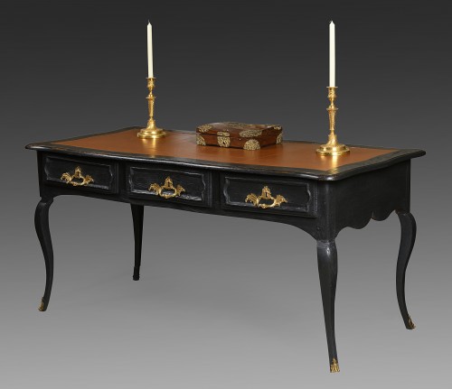 19th century - A black lacquered oak bureau Plat, France early 19th century