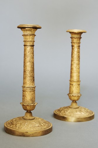 Pair of gilt bronze candlesticks - Lighting Style Empire