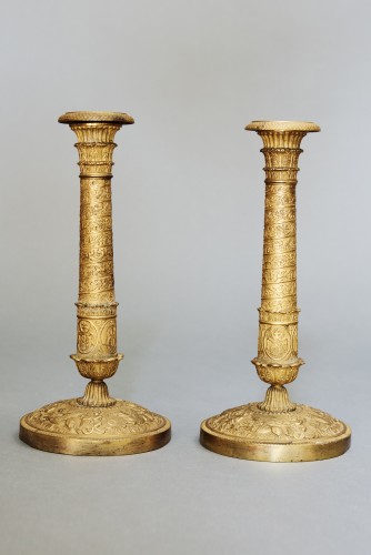 Lighting  - Pair of gilt bronze candlesticks