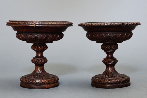 Paire de coupes décoratives sur pied en bois sculpté - Objet de décoration Style 