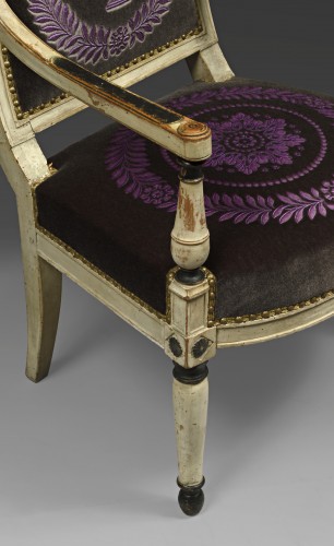 XIXe siècle - Suite de quatre fauteuils en hêtre laqué