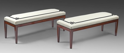 Pair of mahogany and veneer benches - Restauration - Charles X