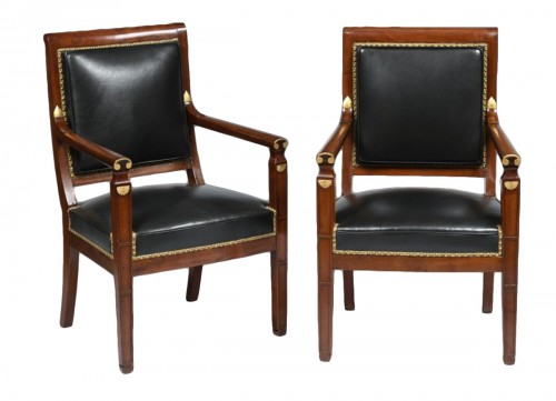 Pair of solid mahogany Consulate period armchairs