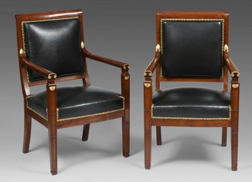 Pair of solid mahogany Consulate period armchairs - 