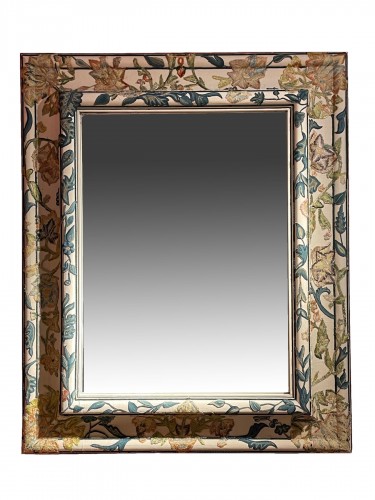 Ornamental mirror covered with french 18th century embroide