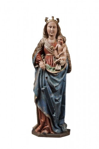 Vierge à l’enfant du xve siècle en bois sculpté polychromé