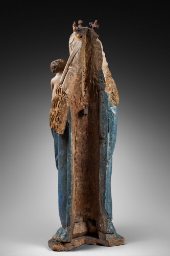 Sculpture Sculpture en Bois - Vierge à l’enfant du xve siècle en bois sculpté polychromé