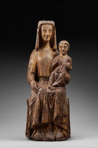 Sculpture Sculpture en Bois - Importante vierge à l’enfant en majesté