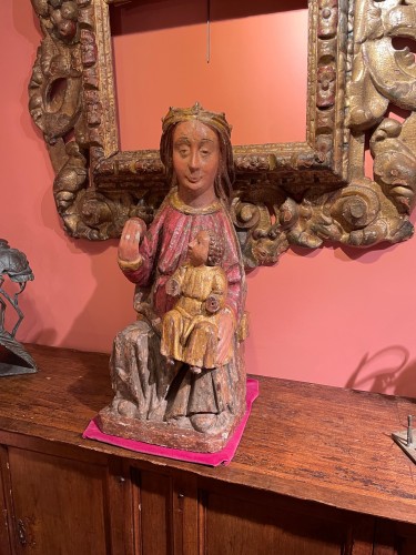 Sculpture Sculpture en Bois - Vierge a l'enfant en majesté
