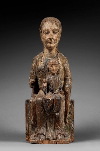 Sculpture Sculpture en Bois - Vierge à l’enfant en majesté ou « sedes sapientiae », trône de sagess