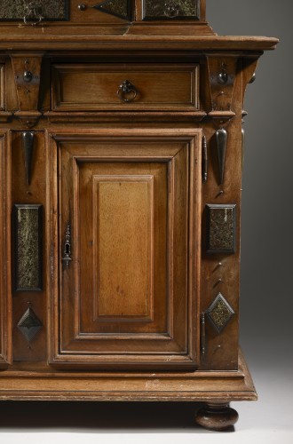 Furniture  - Small cabinet by l’ecole de fontainebleau incrusted with marble tablets