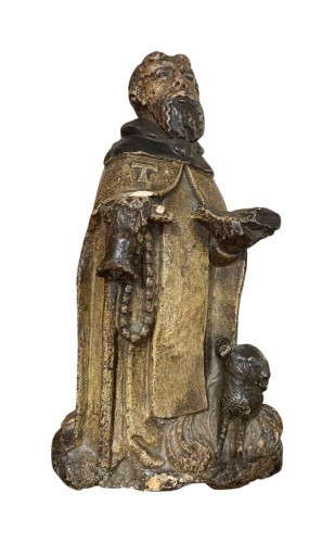Polychrome limestone sculpture of saint anthony the ermit