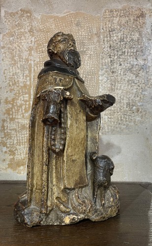 Polychrome limestone sculpture of saint anthony the ermit - Sculpture Style Middle age