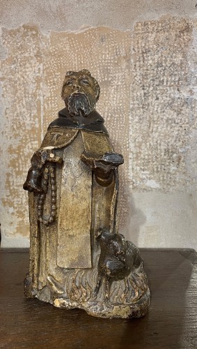 Polychrome limestone sculpture of saint anthony the ermit - 