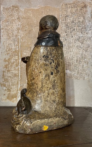 11th to 15th century - Polychrome limestone sculpture of saint anthony the ermit