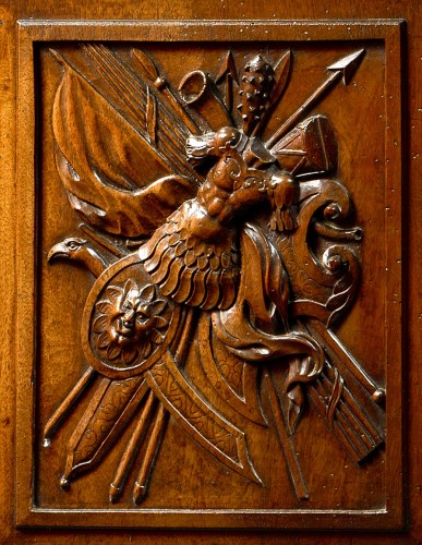 Fine french Renaissance walnut cabinet  carved with trophies - Furniture Style Renaissance