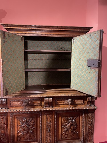 Furniture  - Fine french Renaissance walnut cabinet  carved with trophies