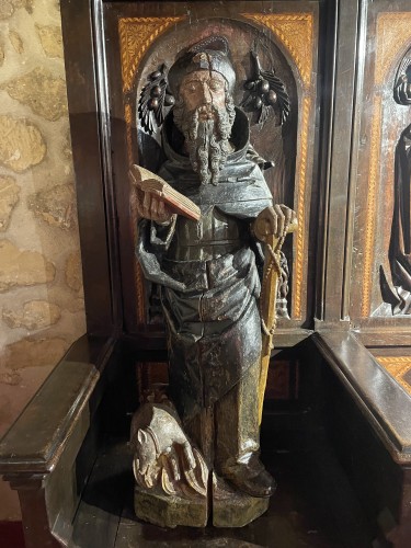 Sculpture in polychrome wood representing Saint Anthony  Hermit - Sculpture Style Middle age