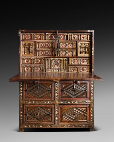 Travel cabinet known as a &quot;Bargueno&quot; with its original base - Furniture Style 