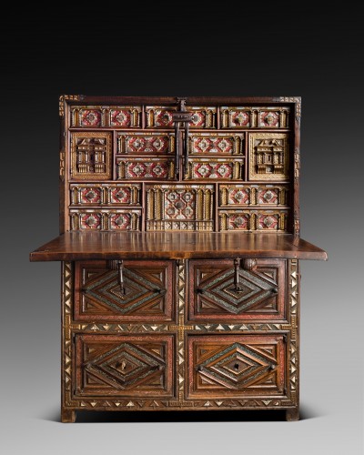 Furniture  - Travel cabinet known as a &quot;Bargueno&quot; with its original base