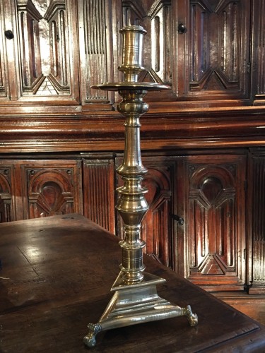 Lighting  - Gilt bronze tripod candlestick