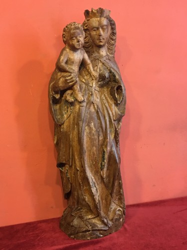 Polychrome wood Virgin and Child - Sculpture Style Middle age