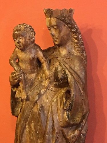 Sculpture Sculpture en Bois - Vierge à l'Enfant en bois polychromé