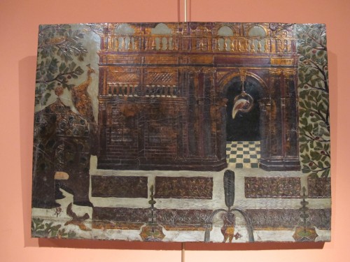 Panel covered with gilt and polychrome flemmish leather - Decorative Objects Style 