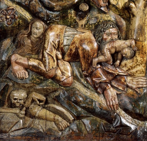 XVIe siècle et avant - Exceptionnel bas-relief en bois sculpté représentant le Loup Garou et St George