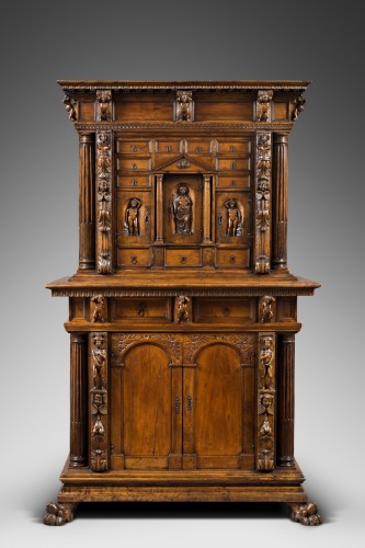 Cabinet Génois à deux corps dit « stipo » décor à Bambocci - Mobilier Style Renaissance