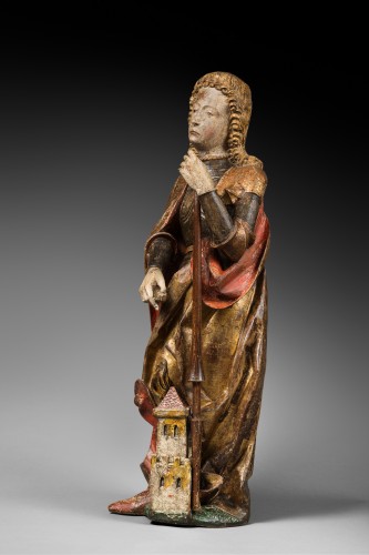 Sculpture  - Carved polychrome wood depicting saint florian